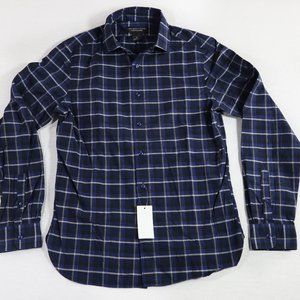THE MENS STORE Plaid Check Navy Blue Purple Buttom Front